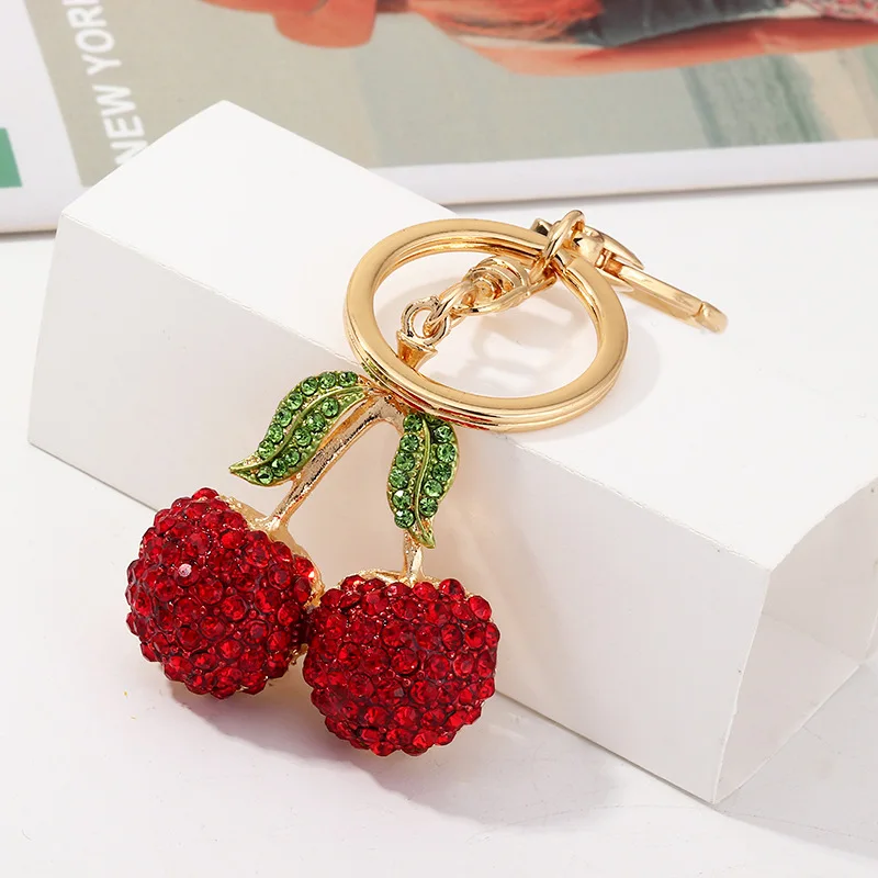 

Red Crystal Rhinestone Cherry Keychain for Women Cute Fruit Key Chains Men Car Keyring Girl Bag Pendant Key Rings Holder Jewelry