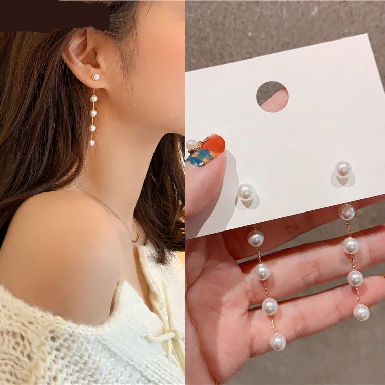 Trend Simulation Pearl Long Earrings Female Moon Star Flower Rhinestone Wedding Pendant Earrings Fashion Korean Jewelry Earrings