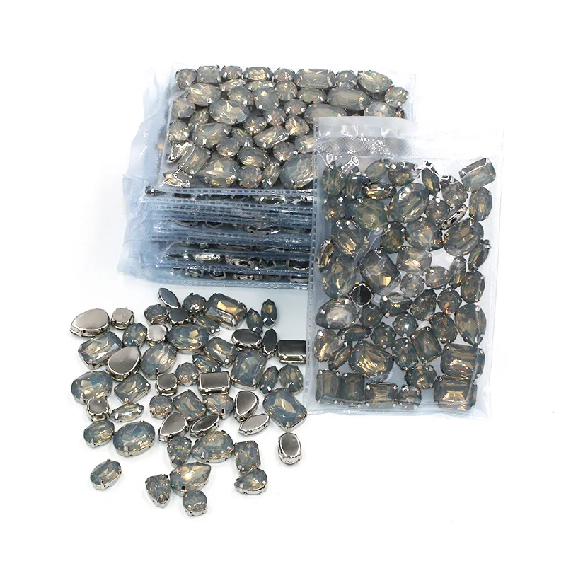 New Wholesale 5 bags mixed shape Gray rhinestones Resin silver base sew on rhinestones for Clothing accessories