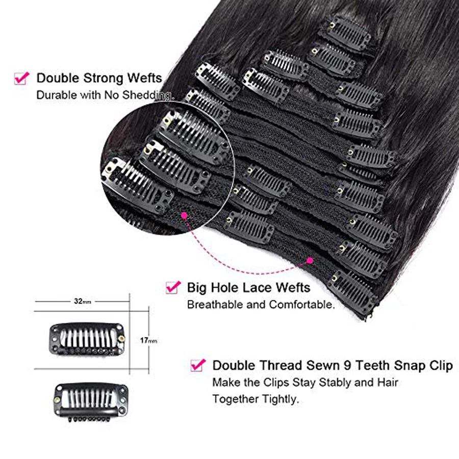 FABC Hair Peruvian Straight Hair Clip in Human Hair Extensions Natural Color Remy Hair Clip-In Full Head 10Pcs/Set