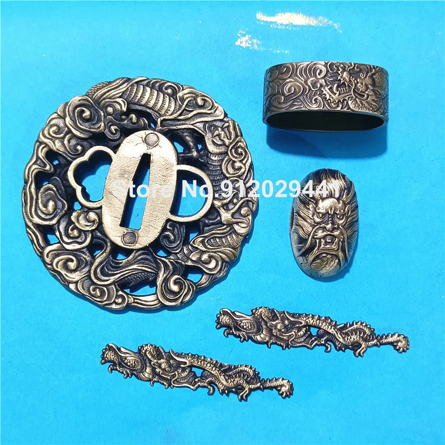 Dragon Theme Copper Hand Guard for Katana/Wakizashi Sword Accessory Set Tsuba+Menuki+Fuchi+Kashira Nice Metal Fittings