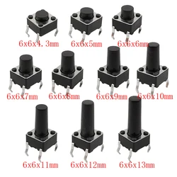 6x6mm Mini Panel PCB Momentary Tactile Tact Push Button Switch DIP 4Pin 6x6x4.3mm 5/6/7/8/9/10/11/12/13mm