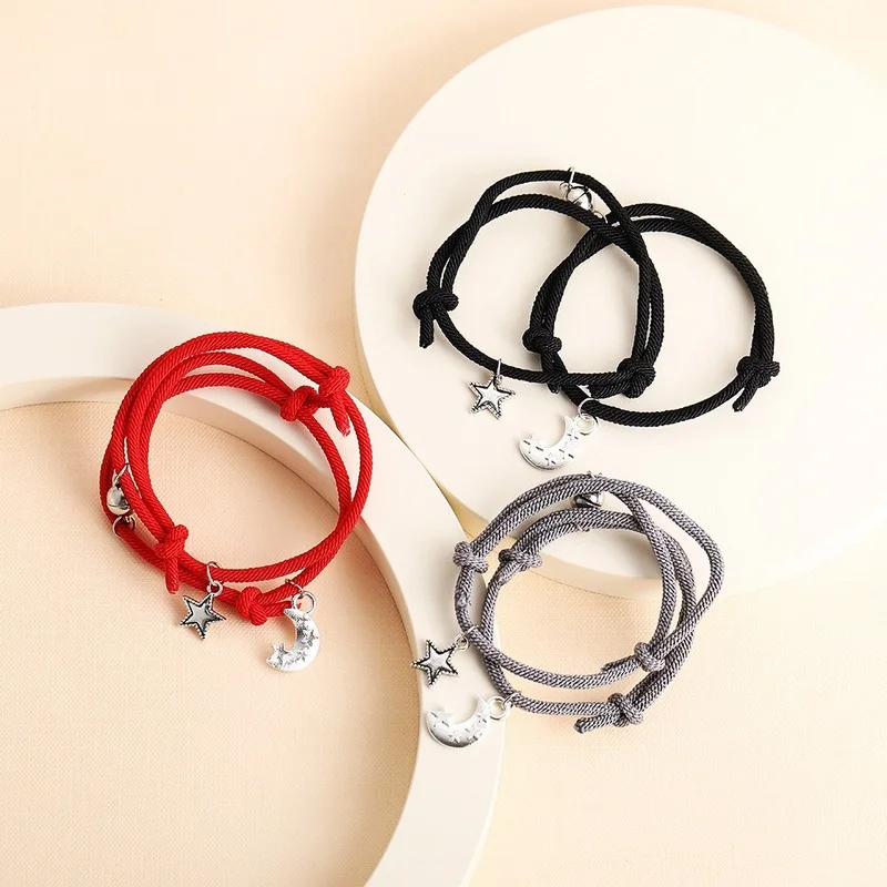 2024cute Korean Fashion Gothic Moon XINGX Couple Bracelet Magnet Suction Men's And Women's Woven Carrying Strap Jewelry Pulseras