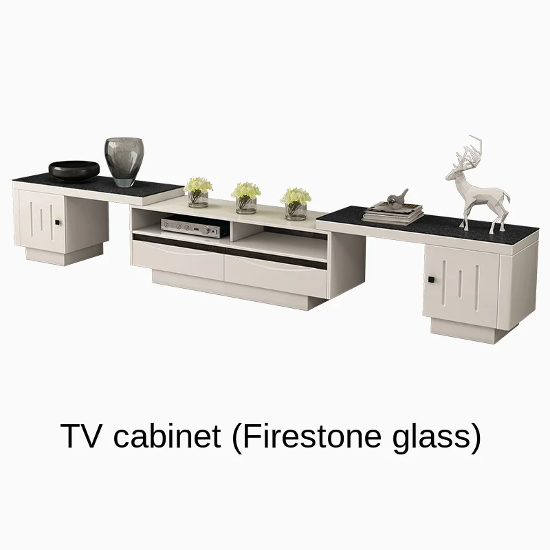 Flint toughened glass retractable coffee table TV cabinet combination simple multi-functional furniture combination modern