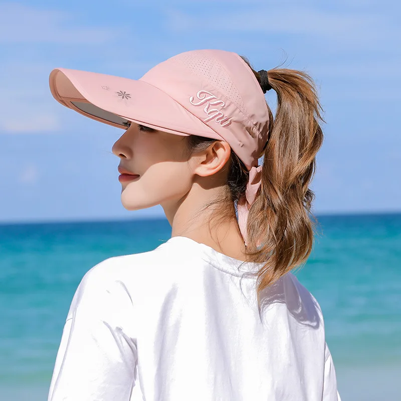 Summer Sun Hat Visor Caps Female Scalable Brim Empty Top Baseball Cap UV Protection Beach Sun Visor Hats For Women