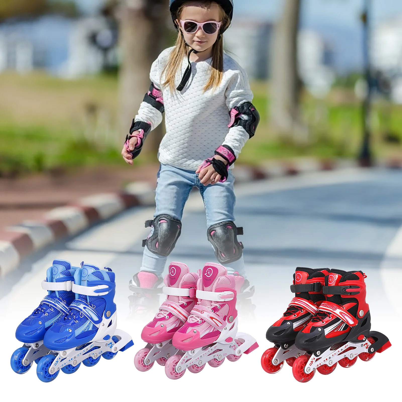 Patines de tamaño ajustable para niños, patines en línea duraderos y seguros, multicolor, Unisex, Triple capa de sellado