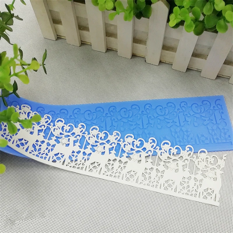 Aomily Snowflake Elk Wedding Cake Silicone Christmas Party Lace Fondant Mold Mousse Sugar Craft Icing Mat Pad Pastry Baking Tool