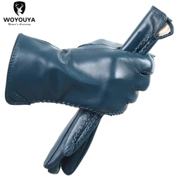 Women's sheepskin gloves winter warmth plus velvet short thin driving female color leather gloves new high-end-2225