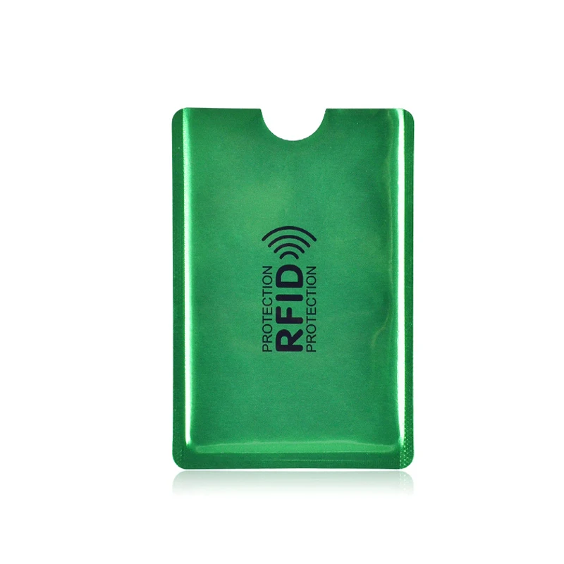 حامل بطاقات مضاد Rfid مصنوع من الألومنيوم, حامل بطاقات أخضر مكون من 100 قطعة مزود بقفل NFC وبطاقة البنك وبطاقة الهوية مع جراب حماية معدني لبطاقات الائتمان