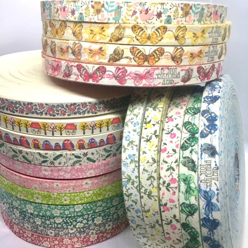 5Y 1.5cm/2.5cm Flowers Printed Cotton Floral Ribbon For Handmade DIY Craft Scrapbook Gift Packing Easter Wedding Christmas Deco