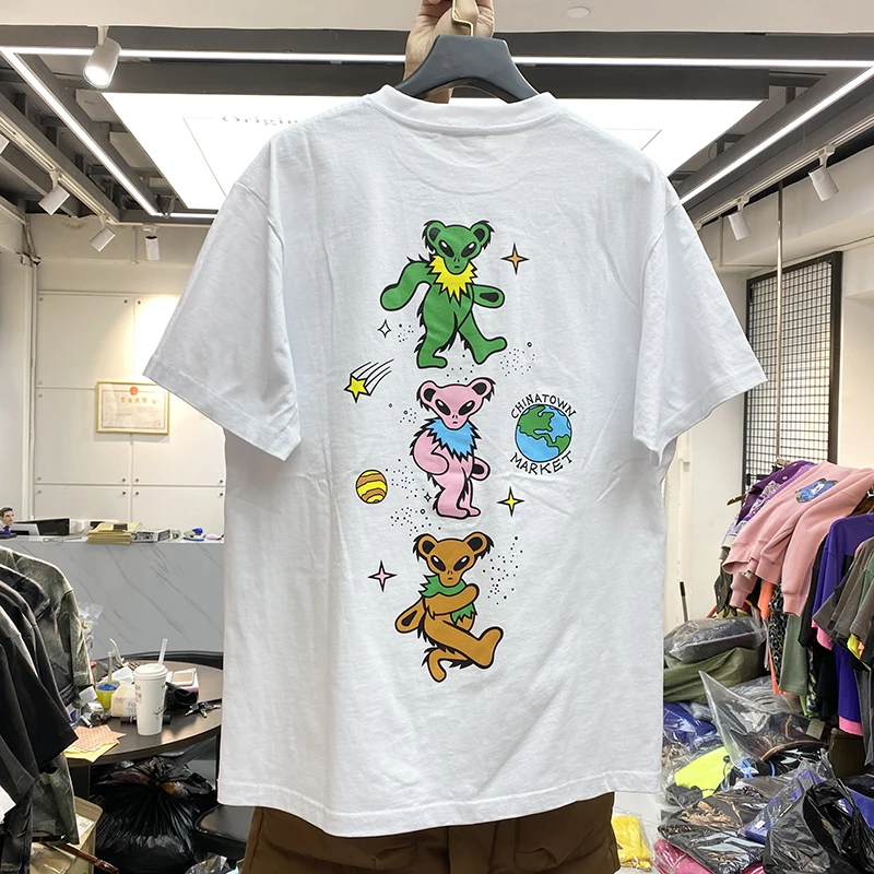 2021SS Little Bear Logo T Shirt Men Women High Quality Heavy Fabric Tee Alien Invasion Style Short Sleee Tops