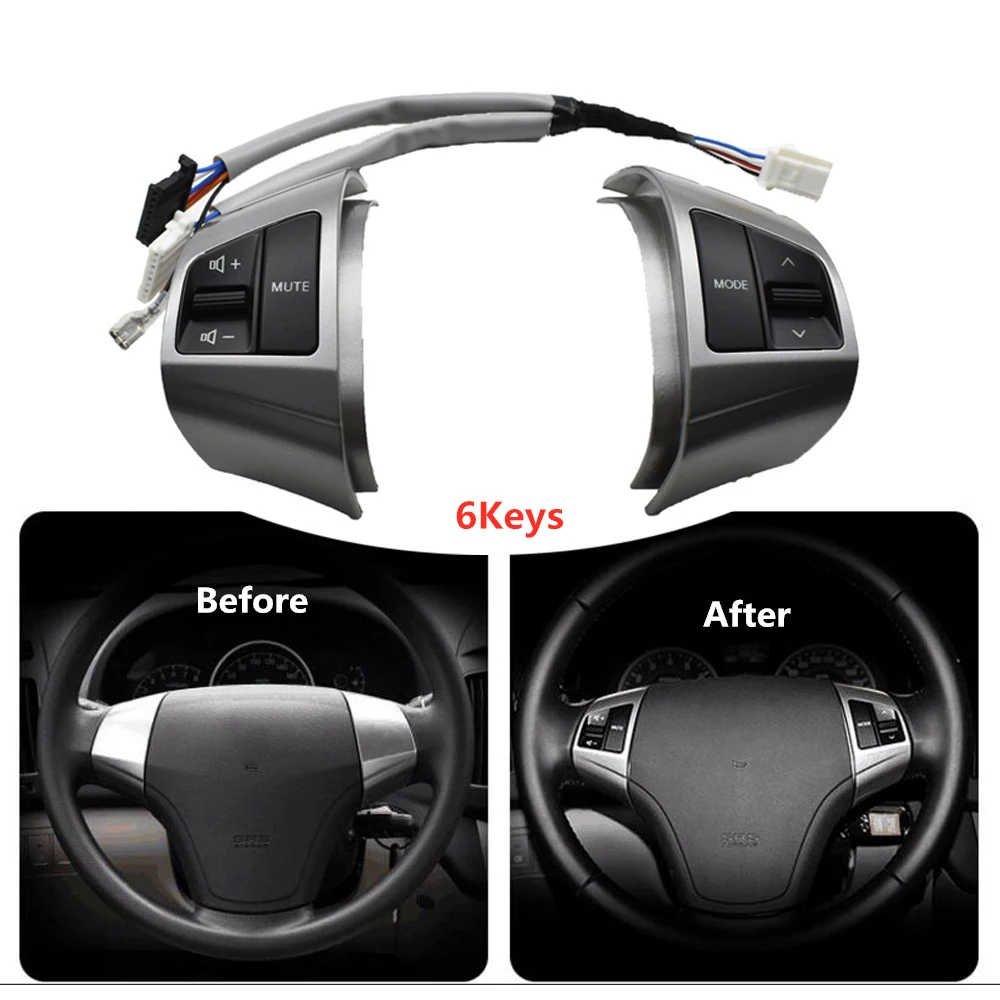 

Left + Right + wire Steering Wheel Remote Control Switch 6keys for Hyundai Elantra HD 2008-2015 Music Switch Button