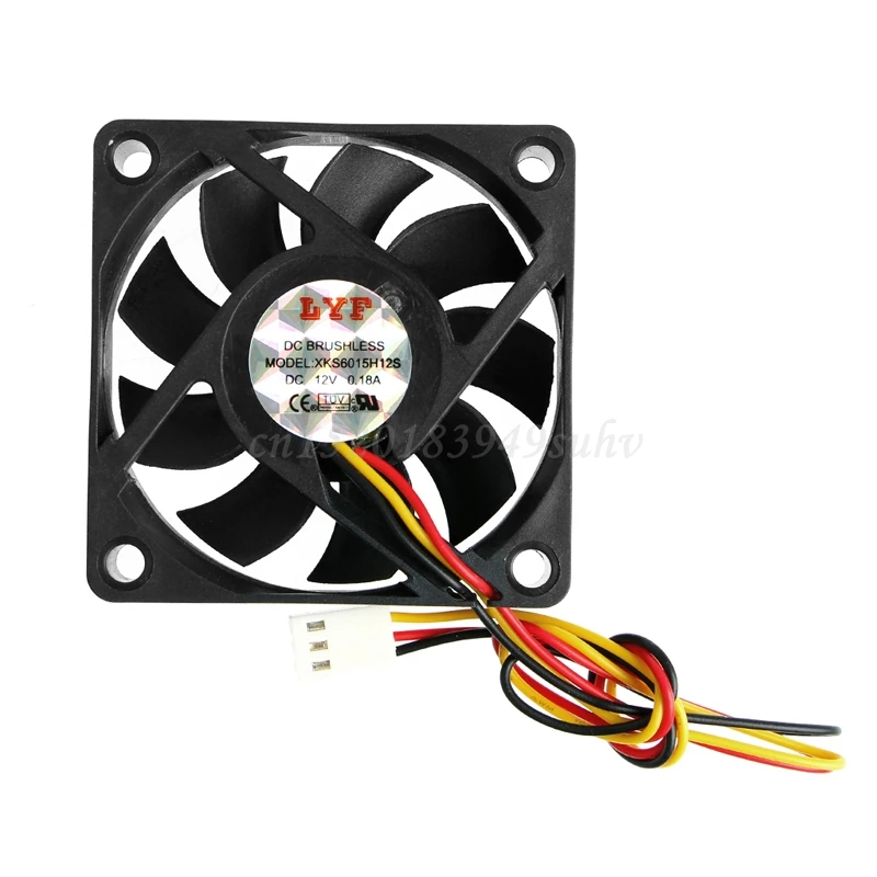 DC 12V 3-Pin 60x60x15mm PC Computer CPU System Sleeve-Bearing Cooling Fan 6015