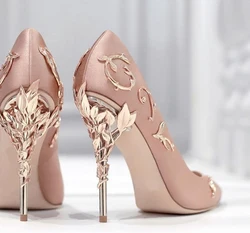 Elegant Silk Women Pumps High Heels Rhinestone Flower Wedding Pumps Brand Design Pointed Toe High Heels Shoes Ladies Pumps