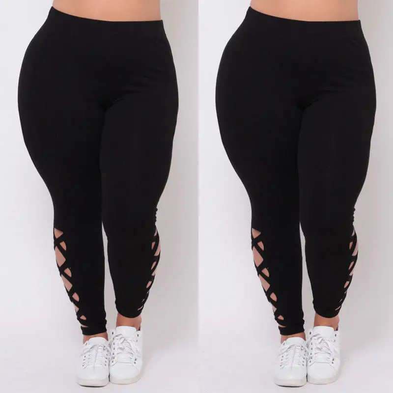 New  Women Plus Size L XL 2X 3X Black Criss-Cross Soft Comfort Skinny Leggings Pants Stylish Womens Elastic Pants Leggings