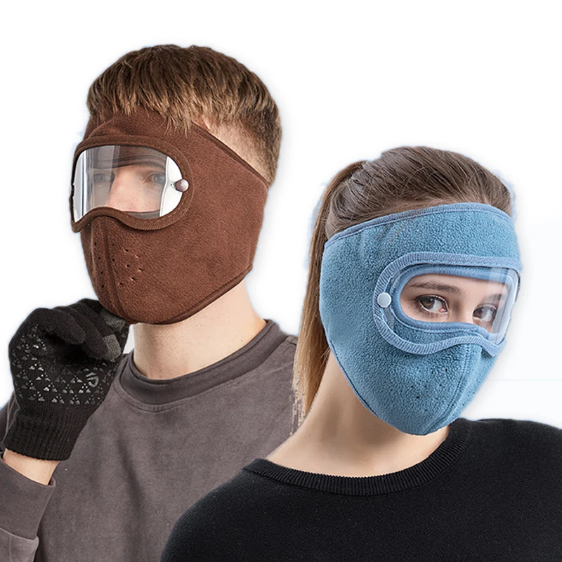 Windproof Face Warm Mask Winter Cap Ski Breathable Masks Fleece Face Shield Caps with HD Goggles Anti-fog Cycling Cap Balaclava