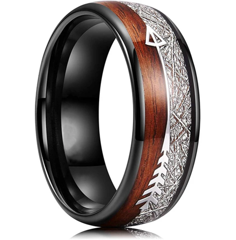 Cool 8mm Silver Color Camo Pattern Inlay Ring for Men