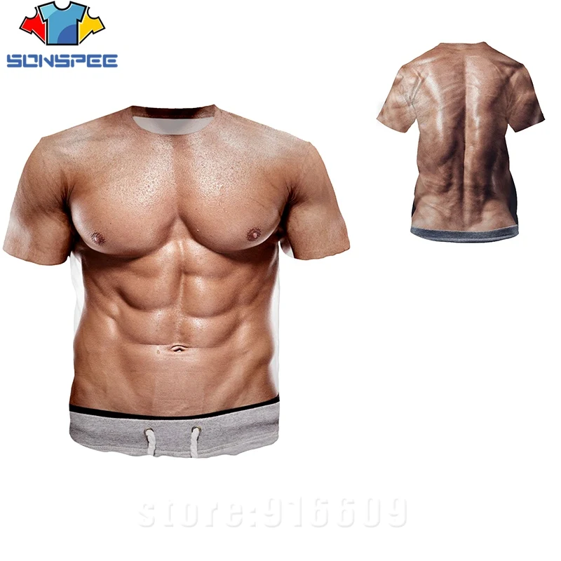 Anime 3D Printed T shirts Women's T-shirts Animal Naked Hairy Men Nude Skin Chest Muscle Tee Shirts Harajuku Fake Muscle Tops