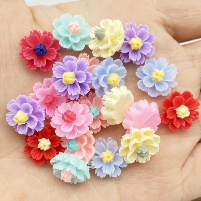 60Pcs New Resin Cute Mixed Mini Flowers Flat Back Cabochon Scrapbooking Hair Bow Center Embellishments DIY Accessories G42