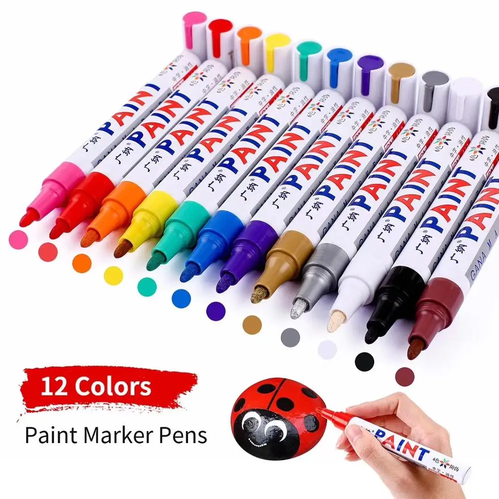 GN 12 Colors Waterproof Car Tyre Tire Tread CD Metal Permanent Paint Marker Graffti Oily Marker Macador Caneta Stationery