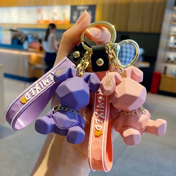 جديد الكرتون الراتنج أرنب المفاتيح لطيف أسود أرجواني وردي أبيض حلية حقيبة سيارة معدنية كيرينغ لينة الحبل فتاة صبي عاشق هدية