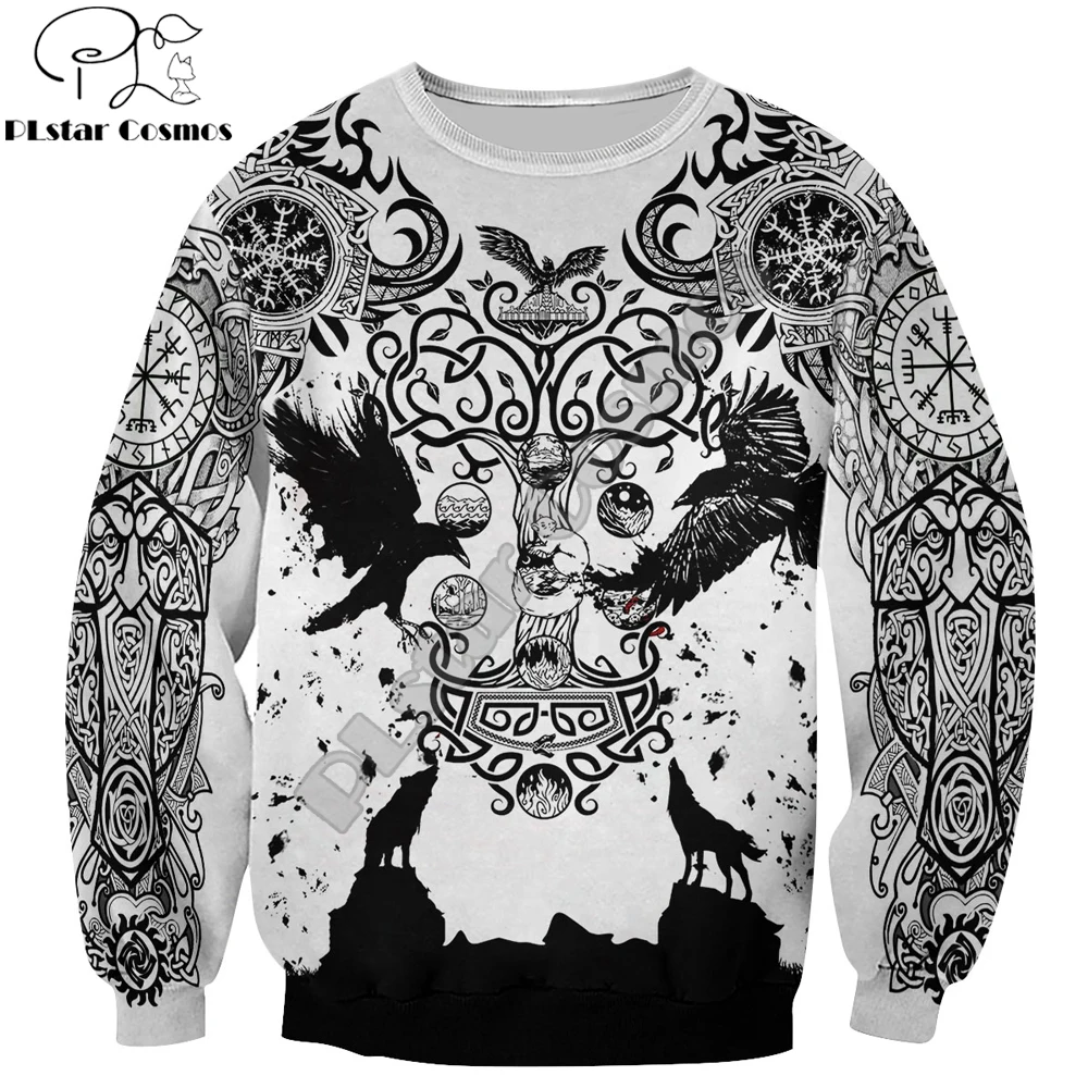 Mjolnir odin Raven Tattoo 3D All Over Printed Mens Hoodie Fashion Sweatshirt Unisex Casual Streetwear Jacket Tracksuits DK071