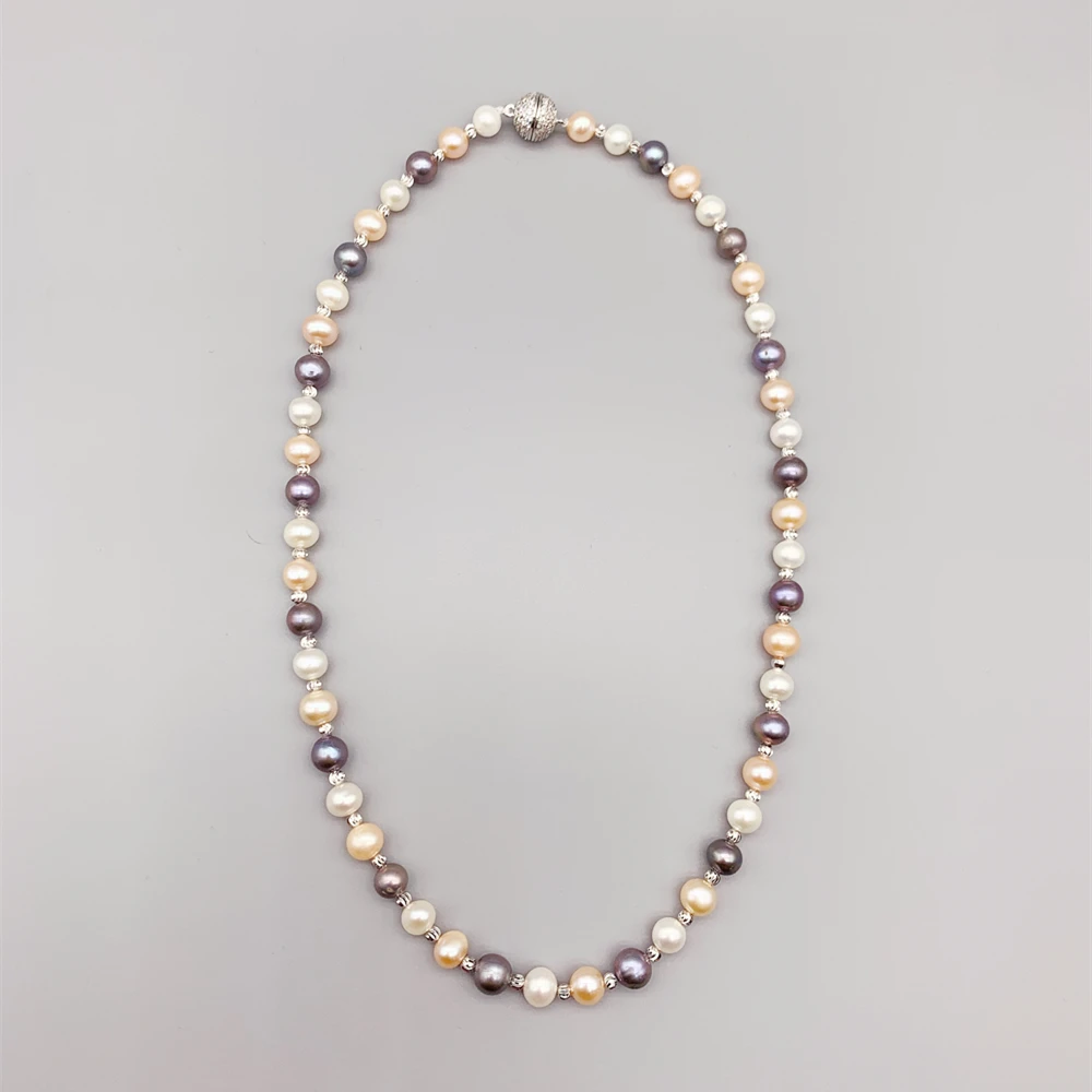 

7-8mm Multicolor AAA Freshwater Pearl Necklace For Women Girl Choker FoLisaUnique White Pink Black Color White Gold Filled Beads