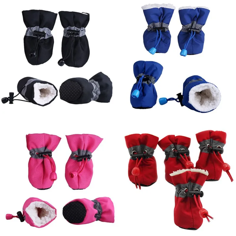 4pcs Waterproof Winter Pet Dog Shoes Anti-slip Rain Snow Boots Footwear Thick Warm For Small Cats Dogs Puppy Dog Socks Booties L