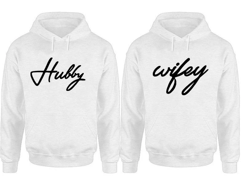 Womens Hoodies Matching Sweatshirt Hubby and Wifey Couple Valentine Day Classic Streetwear Pink Clothing