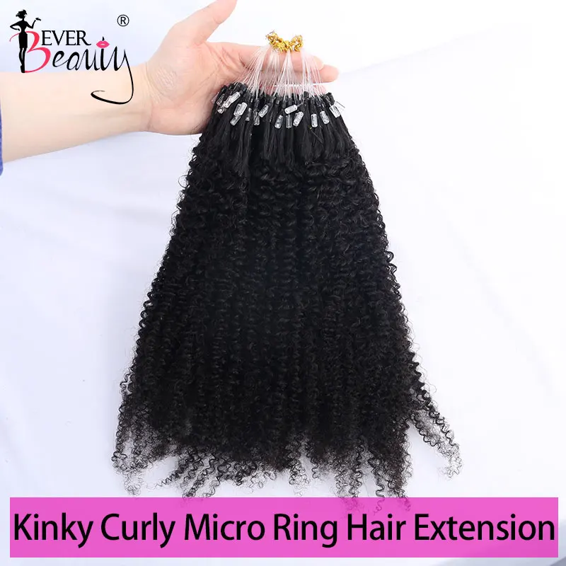 

Afro Kinky Curly Micro Ring Human Hair Extensions Brazilian Virgin Hair Weave Bundles 4B 4C Bead Loop Extensions Ever Beauty