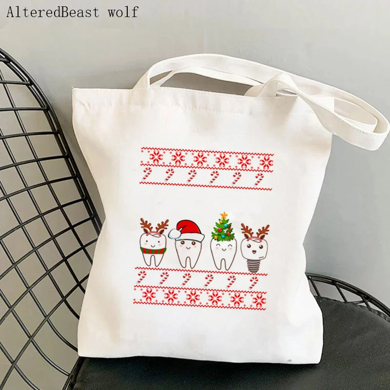 Women Shopper bag Dental Squad Colorful Kawaii Bag Harajuku Shopping Canvas Shopper Bag girl Christmas Tote Shoulder Lady Bag