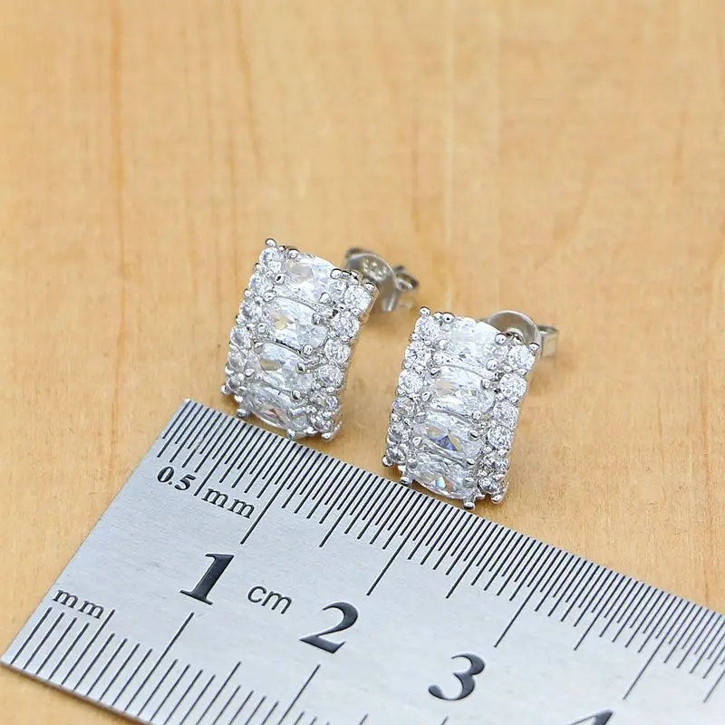 Natural Silver 925 Bridal Jewelry Sets White Zircon Crystal For Women  Earrings Pendant Rings Bracelet Necklace Kits