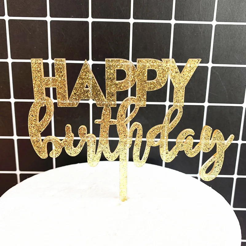 1pc/Sparkling acrylic Happy Birthday Cake Topper Card child birthday party cake Topper dessert table cake insert flag decoration