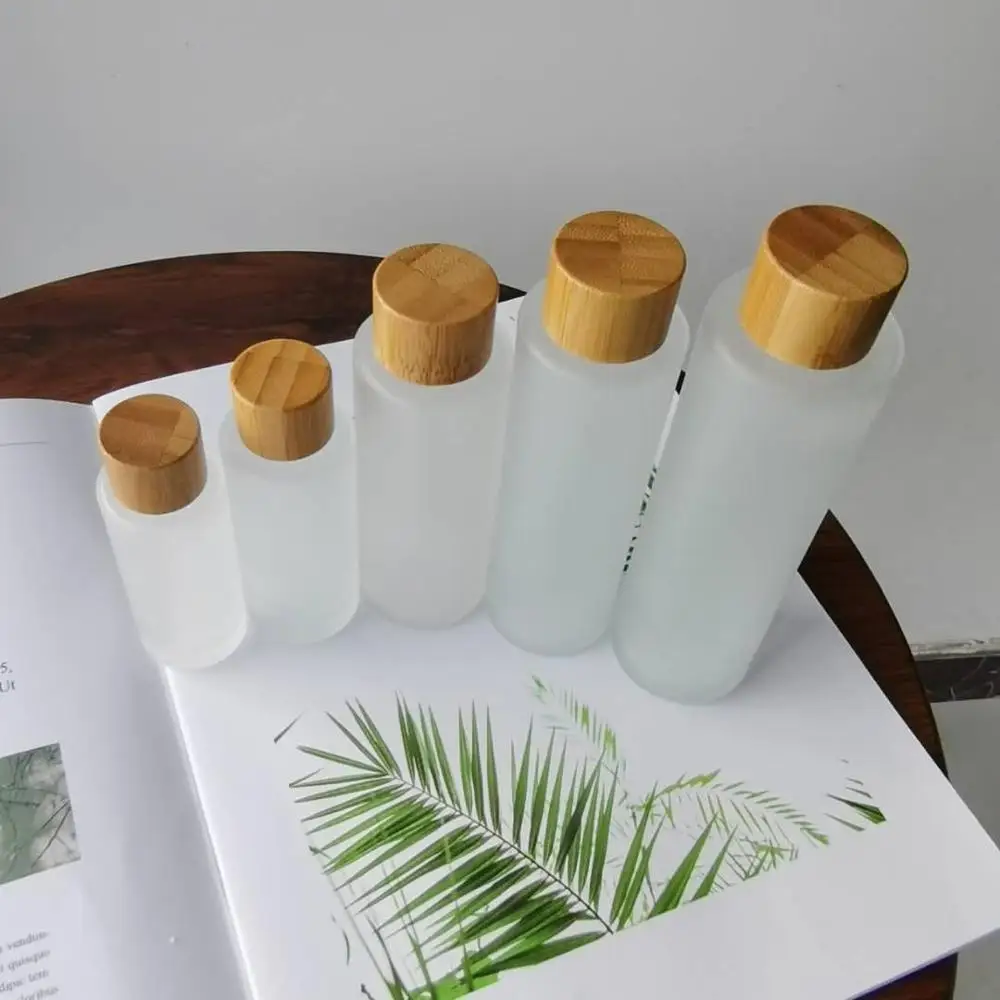 

105Pcs Frosted Glass Skin Care Toner Bottle With Bamboo Lid Cosmetic Jar Lotion Containers Packaging