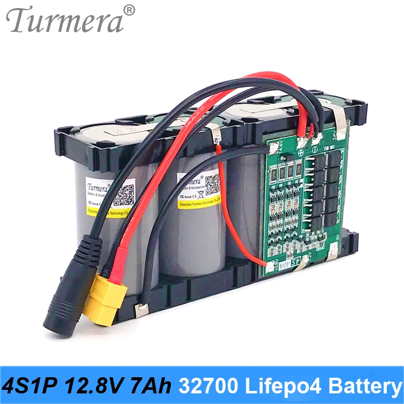 Turmera 32700 Lifepo4 Battery Pack 4S1P 12.8V 7Ah with 4S 40A Balanced BMS for Electric Boat and Uninterrupted Power Supply 12V