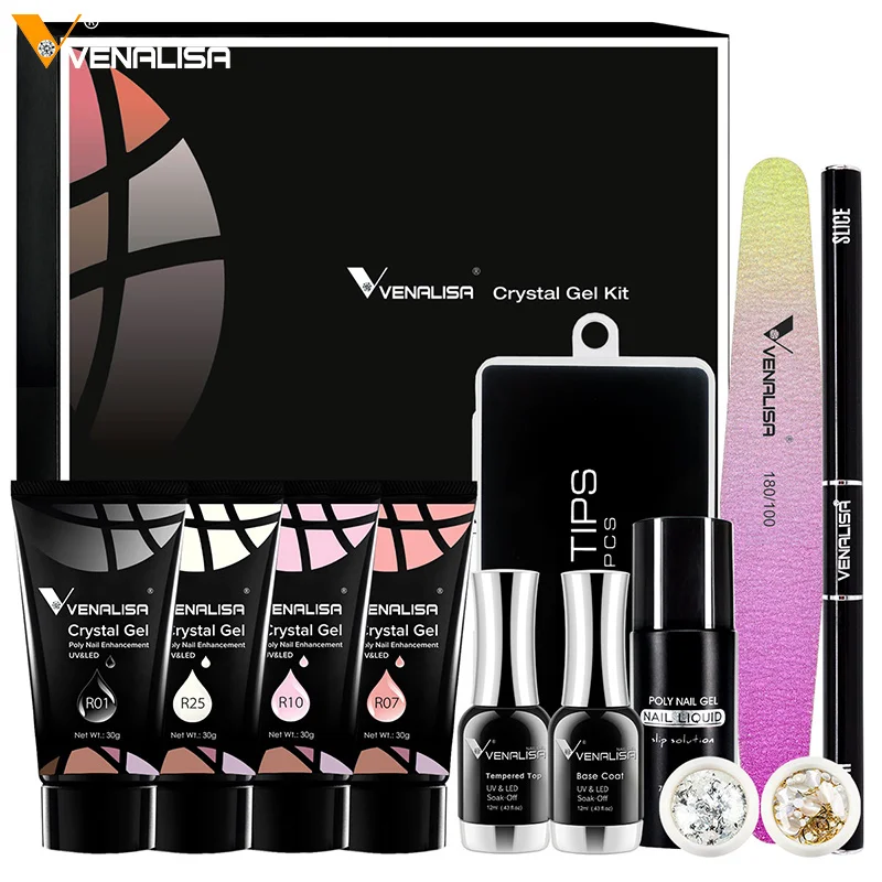 

30g VENALISA Acrylic Gel VIP Kit Clear Camouflage Color Crystal Poly Nail Gel Fast Buildling UV LED Gel Slice Brush Nail Form