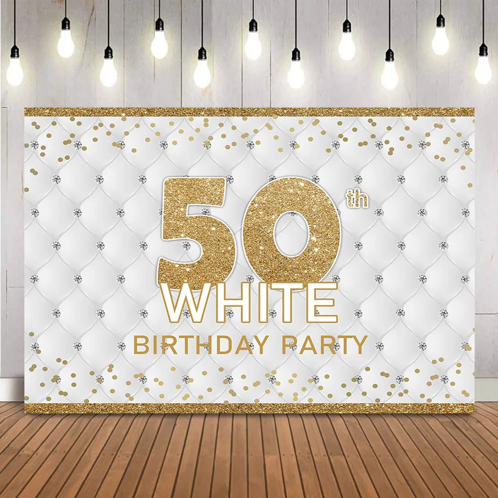 

50th White Birthday Party Backdrop Adult Women's and Men Heardboard Photo Booth Background fifty Birthday Party Banner