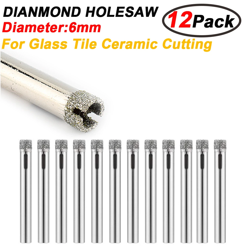 12pcs  Diamond Cutter Hole Saw Drill Bit Tool 6mm Set For Tile Ceramic Marble Glass Slate Diamond Holesaw Drill Bit Set D40