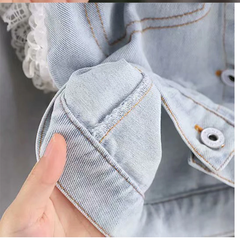 1-3 Year New Children\'s Denim Spring AutumnJackets Girl Flower Jean Jackets Girls Kids Clothing Baby Lace Coat Casual Outerwear