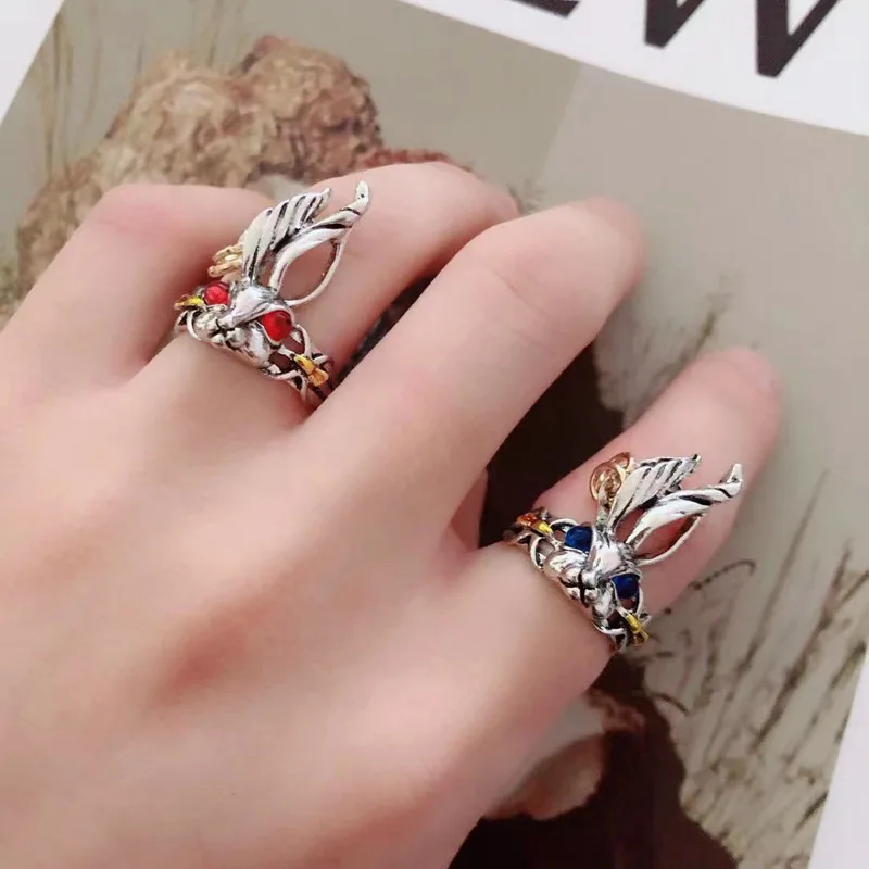 Sweet Style Red Blue Eye Bunny Ring Fashion Ladies Romantic Rings Valentine's Day Dating Ring Jewelry Gift Rabbit Resizable