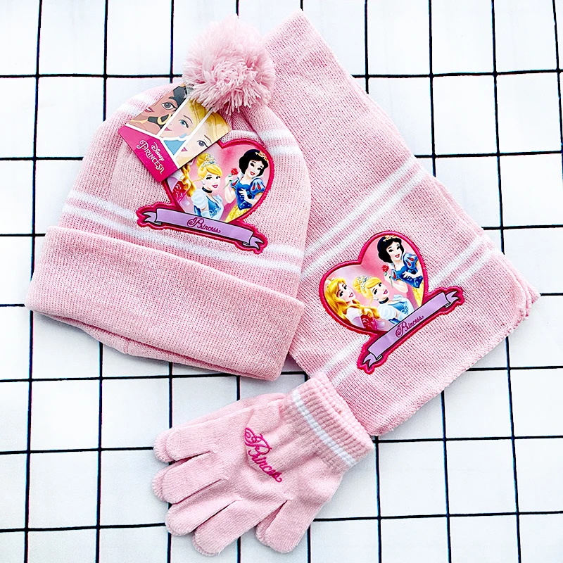 New Winter Warm Children Snow White Cartoon Hat Cinderella Plush Scarf Gloves Set Thickened Protection Sleeping Beauty Kids Hat