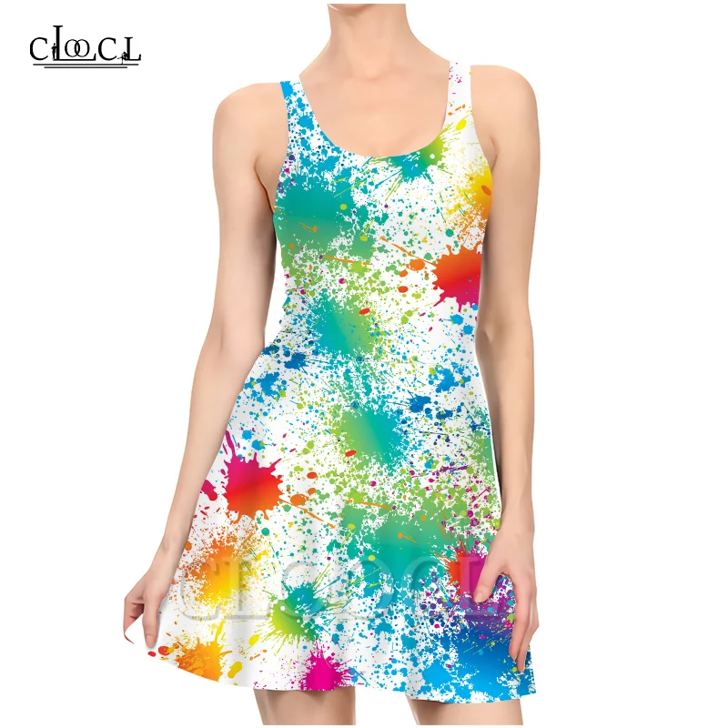 CLOOCL Colorful Paint Splatter Elegant Dress 3D Print Women Summer Sleeveless Sexy Dresses Fashion Slim Dress