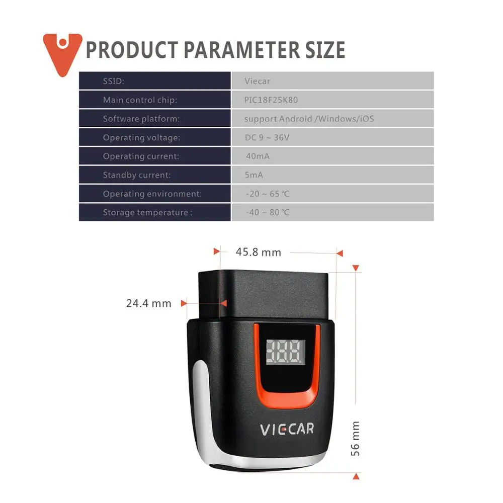 VIECAR VP001 VP002 VP003 VP004 OBD2 ELM 327 PIC18F25K80 Scanner Car Diagnostic Tool Elm327 V2.2 Bluetooth WiFI Type-C Connection