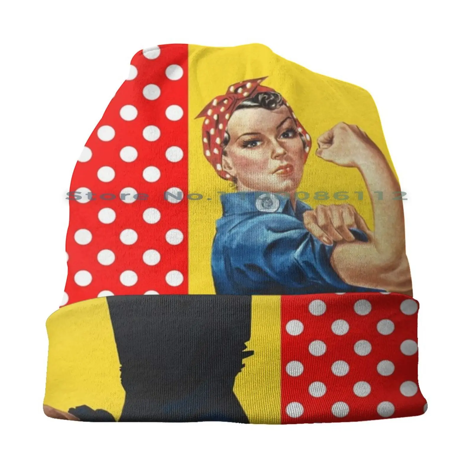 Rosie And Polka Dots Beanies Knit Hat Rosie The Riveter We Can Do It Rosie The Riviter Costume Party Yellow Polka Dots Rosie