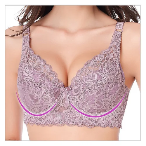 Imagen 2 del producto Sujetador de encaje Sexy para mujer, busto grande A B C D, copa con aros, ajuste, lencería de inmersión, sujetadores para mujer, ropa interior bordada, Top BH C3306