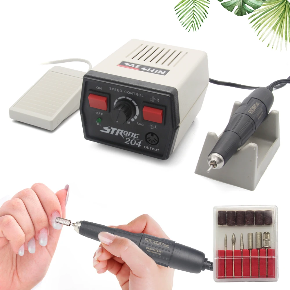 

free burs set nail art 35000rpm brush micromotor Strong 204 strong 102L handpiece EU plug