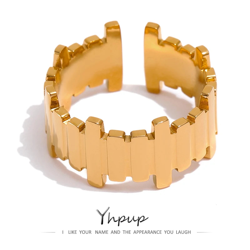 Yhpup 316L Stainless Steel Irregular Opening Ring Minimalist Golden Metal Geometric Finger Ring for Women Anillos Mujer Gift
