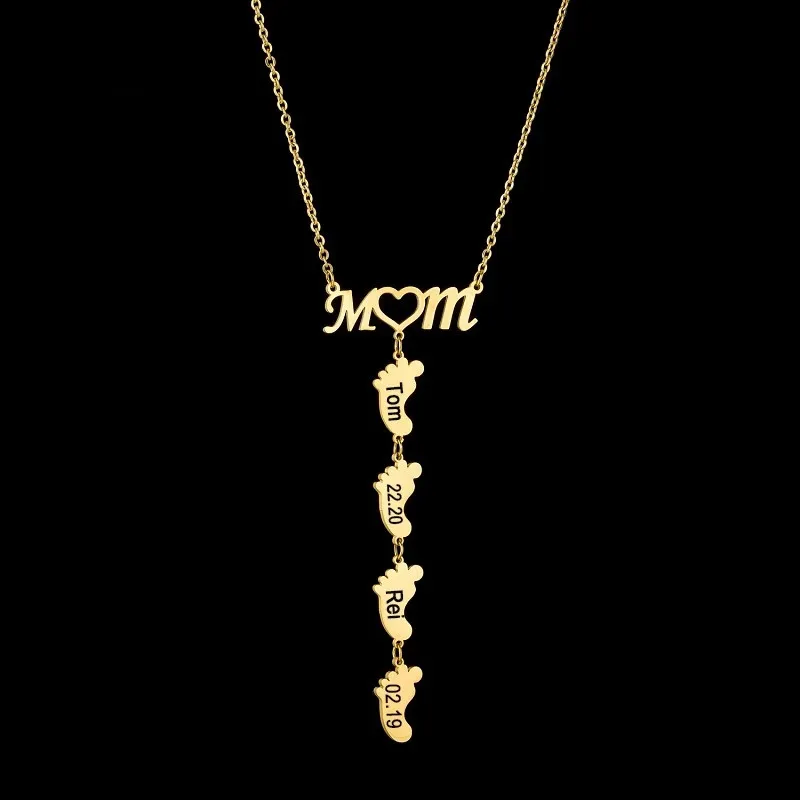 DUOYING MOM Footprint Choker Necklace Custom Pendant NamePlate Necklaces Personlized Jewelry Engrave Name For Women Unique Gift