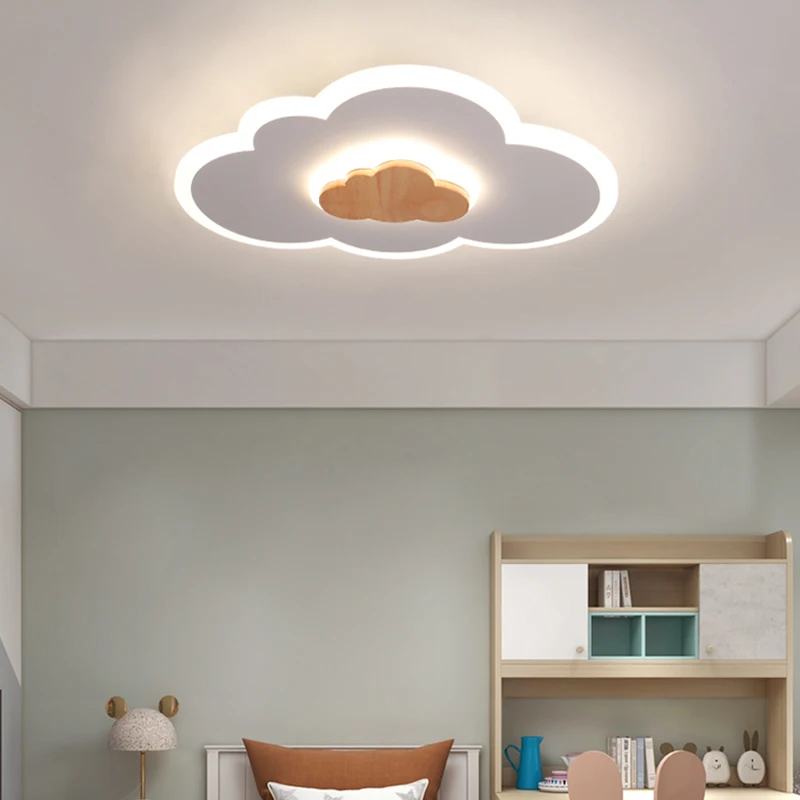 

New White Children's Room Led Ceiling Lamp Wooden Cartoon Fashion Bedroom Lamp Simple Modern Boy Girl Princess Room Cloud Lights