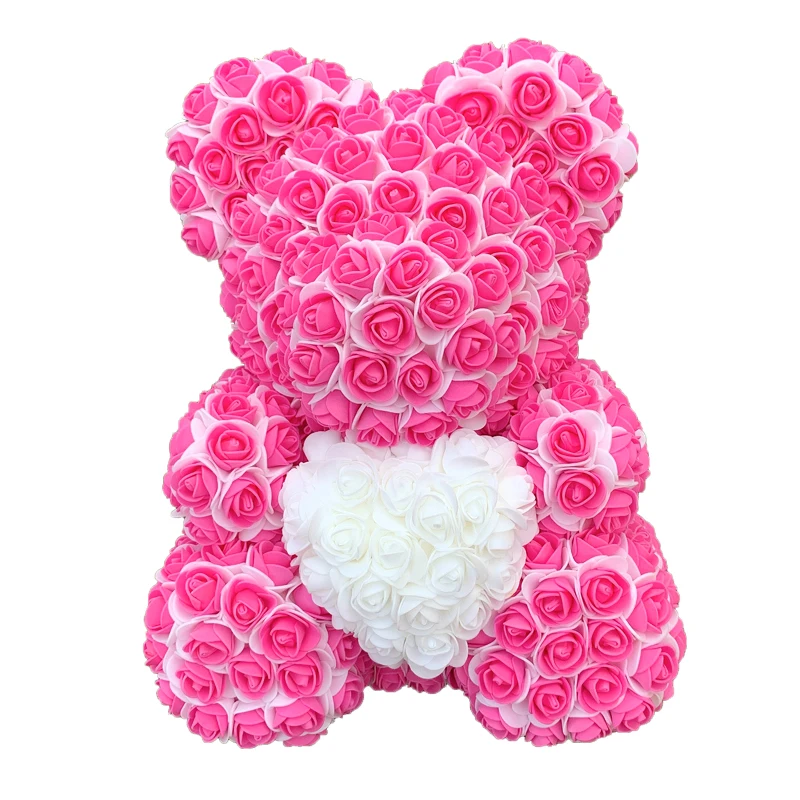 Double Color 25/40cm Rose Teddy Bear Heart Artificial Flower Rose Bear For Women Valentine's Wedding Birthday Christmas Gift